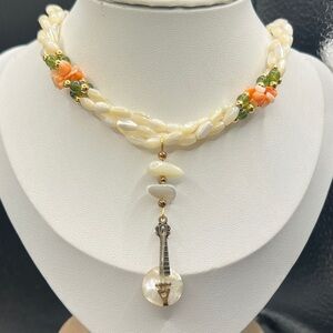 Vintage mother of pearl mandolin pendant necklace
